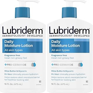 Lubriderm Fragrance Free Daily Moisture Lotion + Pro-Ceramide, Shea Butter & Glycerin, Face, Hand & Body Lotion for Sensitive Skin, Hydrating Lotion for Healthier-Looking Skin, 16 fl. oz (Pack of 2)