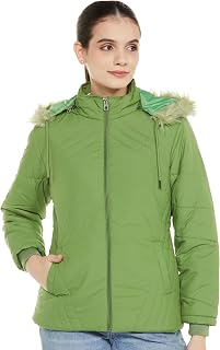 Qube By Fort Collins Polyester Women's Parka Short Length Coat (BD30122AZ_Sweetie Pie, Green Price In India