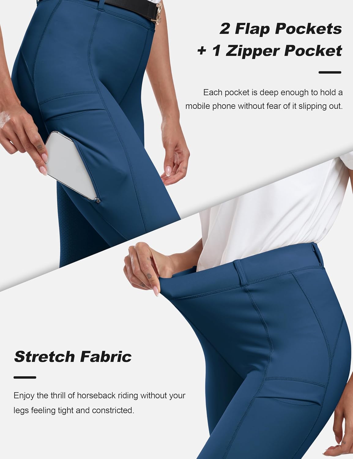 MoFiz Women's Silicone Full Seat Horse Riding Pants Zipper Pockets Equestrian Breeches Riding Tights - Image 4