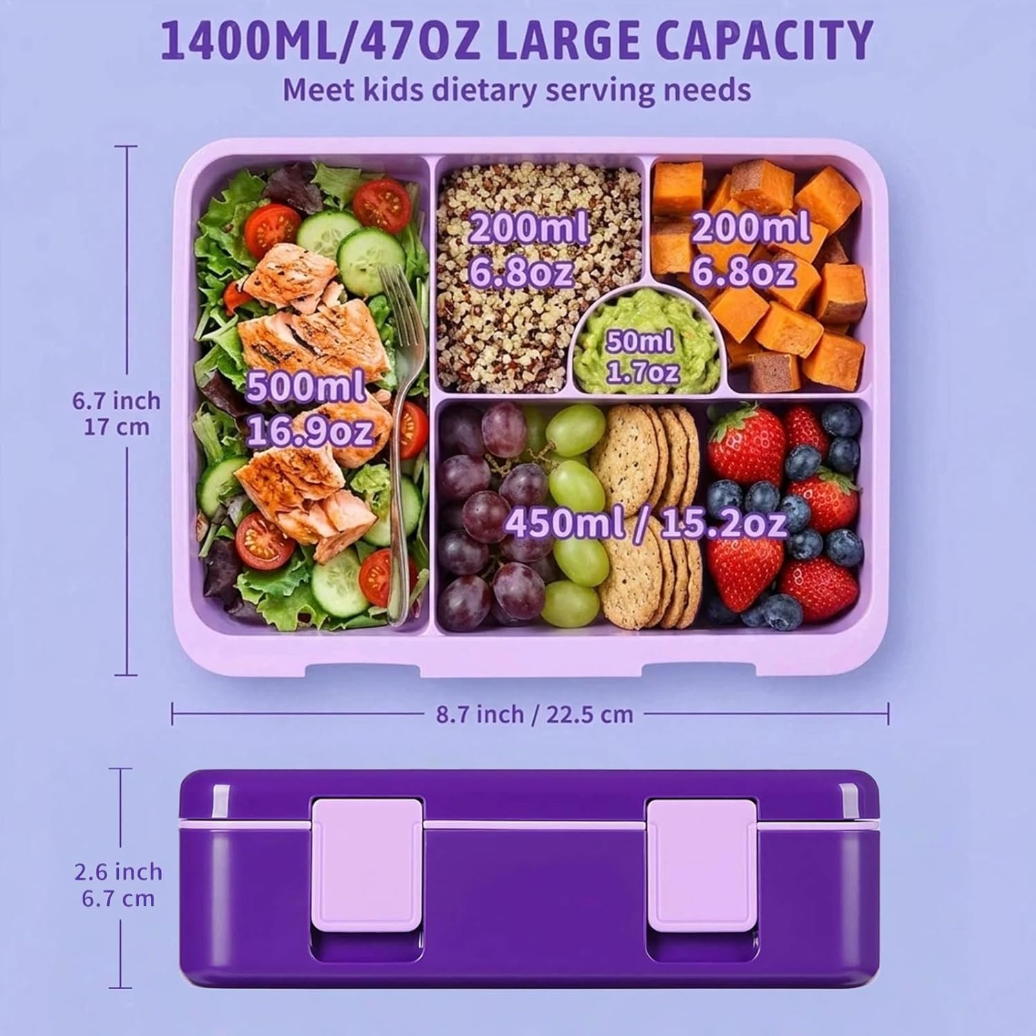 rockpapa Kids Lunch Box Set with 14oz Insulated Water Bottle & Lunch Bag, Leakproof 5.5 Cups Bento Box for School & Children, BPA-Free, Microwave Safe for Boys Girls (Purple Butterfly)
