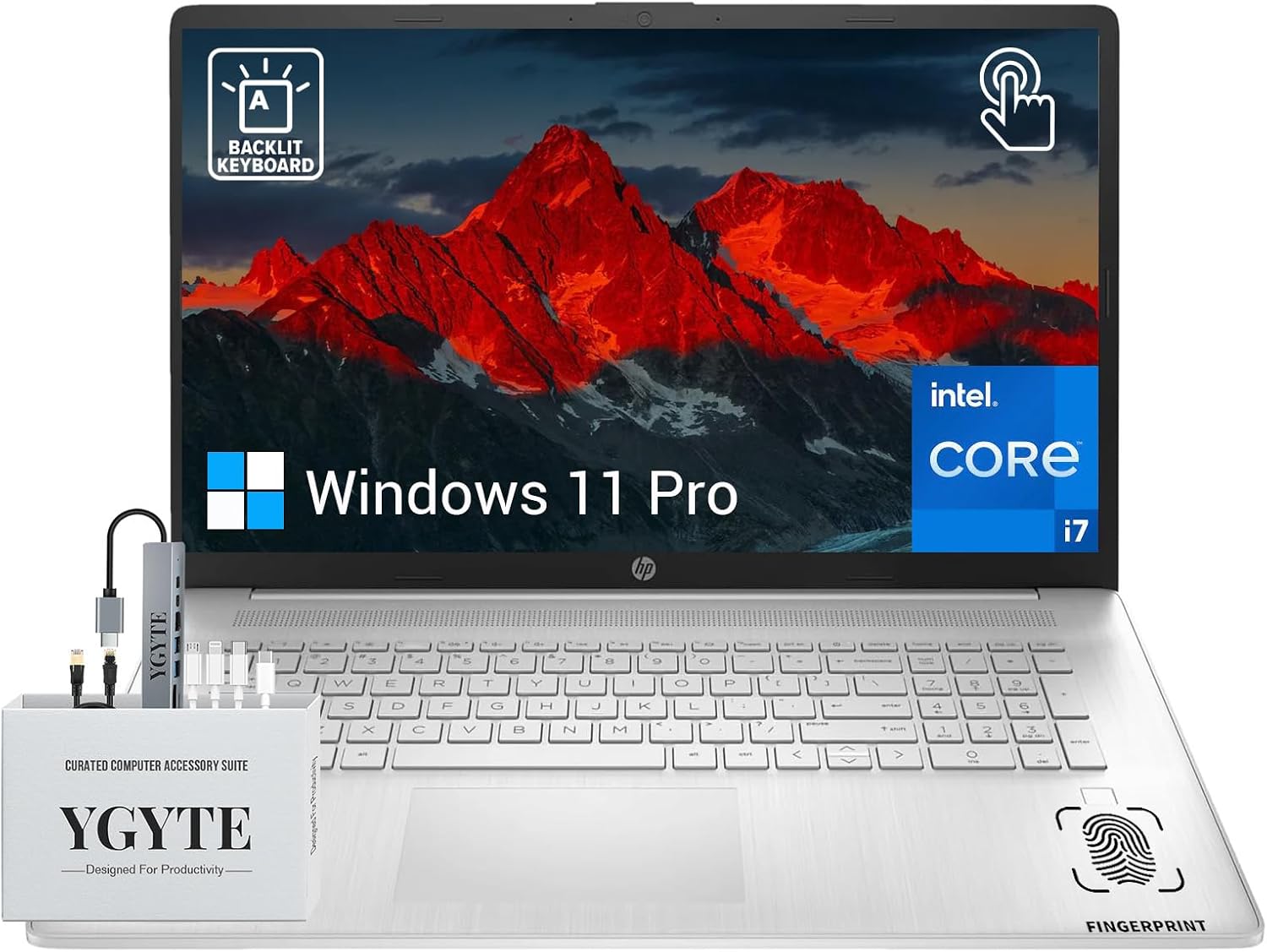 HP 17 Touchscreen Laptop Computer, 17.3" HD+ Touch Screen Business PC, Intel Core i7, 16GB RAM 1TB SSD, Windows 11 Pro, Lifetime Office, 10 key Numeric Backlit Keyboard, Fingerprint Reader