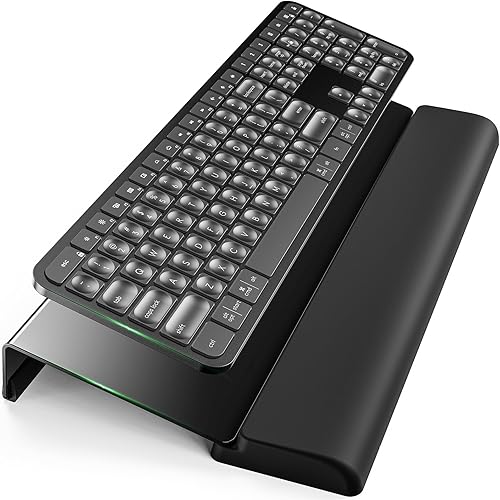 Miniatura 9 de Klearlook - Soporte para teclado ajustable con inclinación ajustable, elevador de teclado acrílico con reposamuñecas y bandeja de almacenamiento,