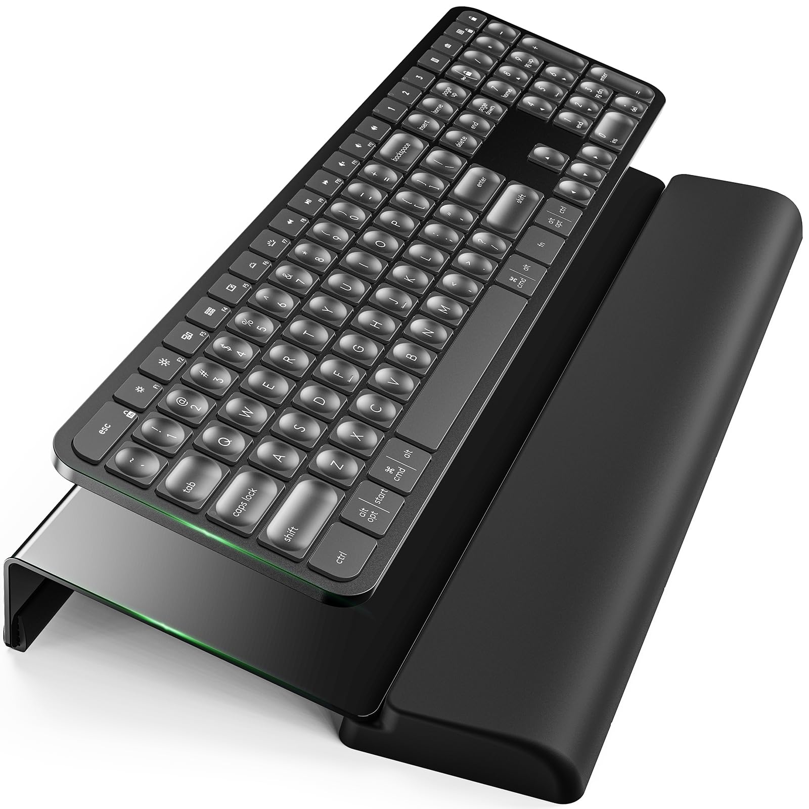 Compact Keyboard Stand w/Silicone Wrist Rest & 3-Level Height Adjustment, Klearlook Acrylic 16.85 x 5.5 inches Space-Saving Computer Keyboard Riser w/
