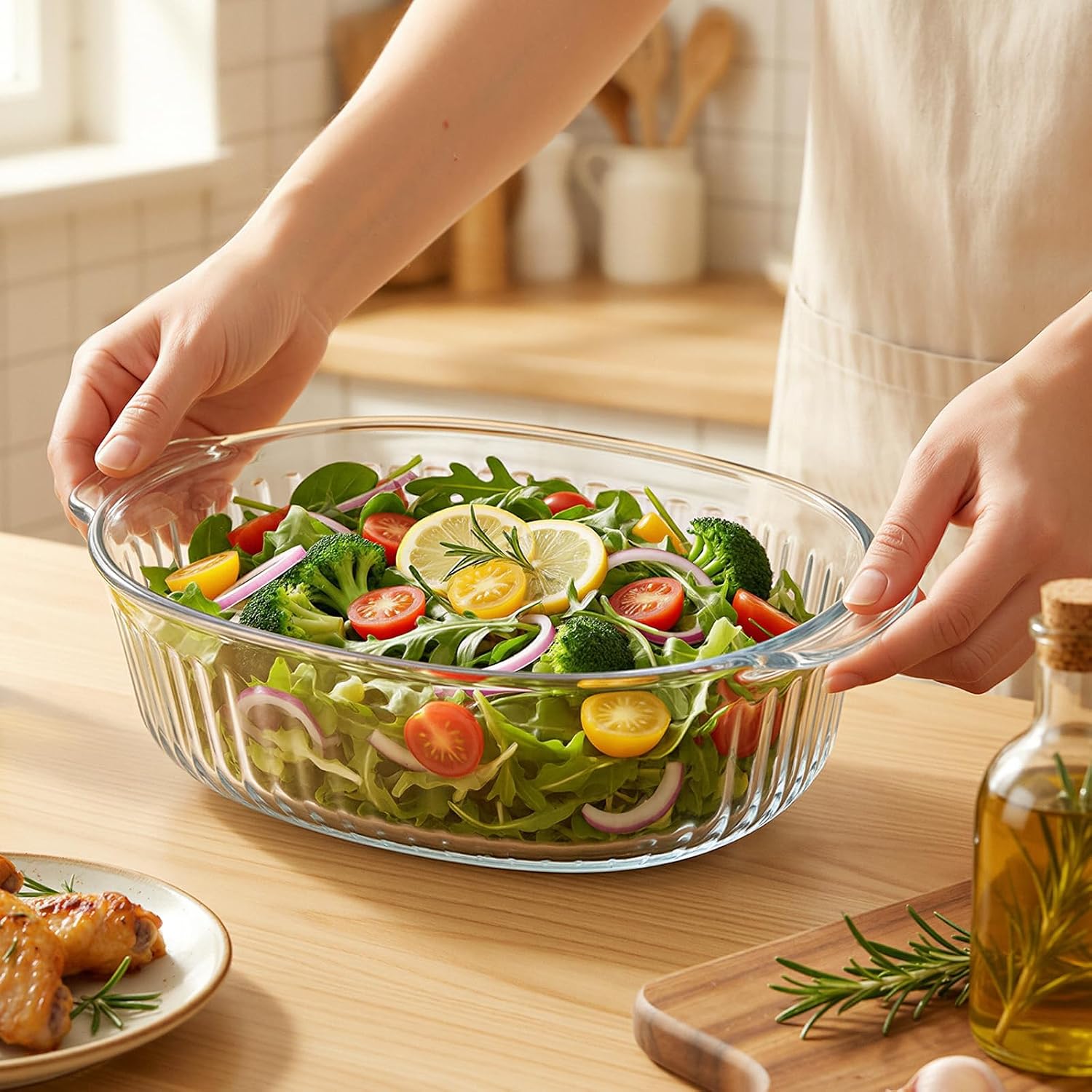 2 Pieces Glass Casserole Dish with Lid, 1.9 Qt and 3 Qt Glass Baking Dish for Oven & Microwave, Versatile Deep Glasses Food Container for Baking, Cooking