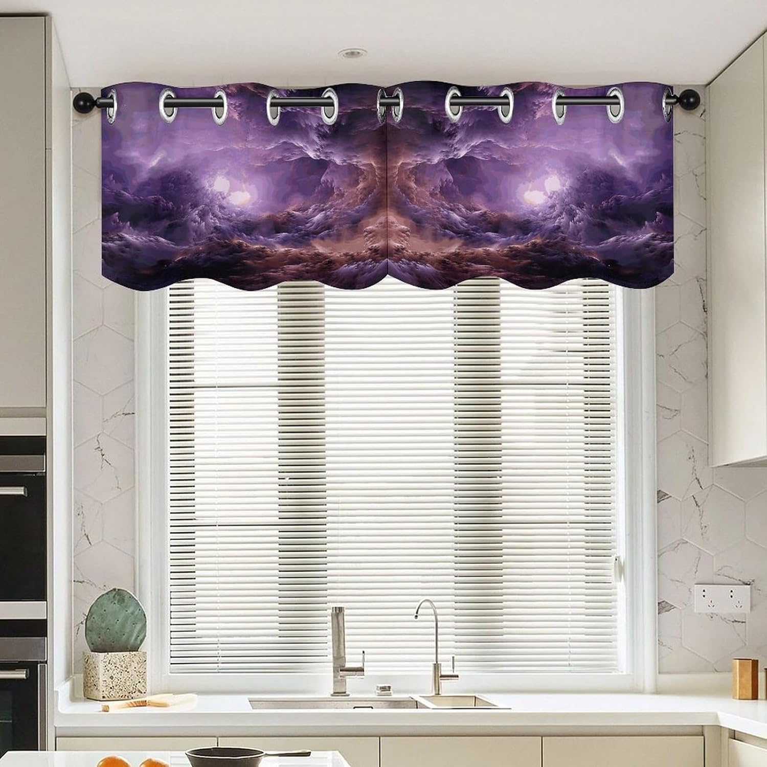 Purple Galaxy 2 Pack Valance Curtains Window Treatments. Adjustable Curtain with Rod Pocket.Cafe Curtains is Half Curtains for Privacy Decorative 52x18.1 Inch.