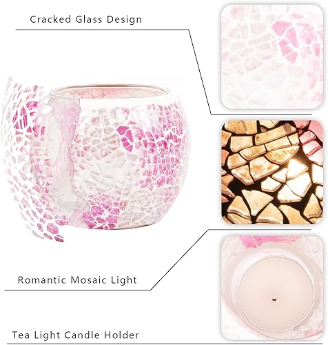 Vista 37 de Rancco Portavelas votivo de vidrio para candelita, juego de 6 portavelas románticos de mosaico manchado, lámpara de vela de aromaterapia agrietada