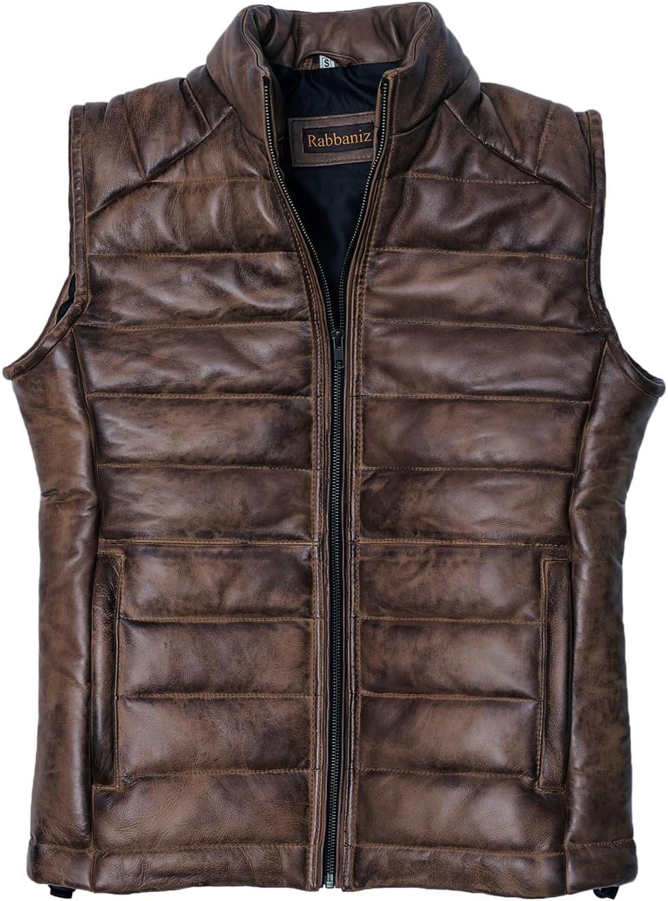 Distressed Quilted Puffer Down Leather Vest Men | Lightweight Distressed Brown vest | Leather Down Puffer Vest