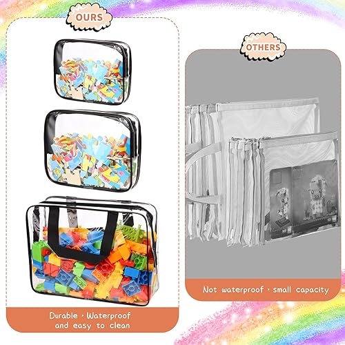 Miniatura 4 de 18 paquetes de bolsas de almacenamiento de juguetes con etiquetas, bolsas de almacenamiento de rompecabezas de PVC transparente, bolsas Negro