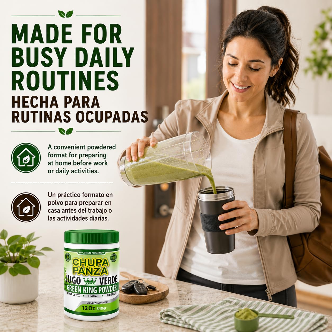 Fibra Natural-Dietary Supplement – 12 oz–Plant-Based Fiber Blend w/Ginger,Green Tea,Spinach, Moringa,Nopal, Pineapple & Maca – Digestive & Gut Wellness Support – Vegan, Non-GMO – By BexpertsUSA,Panza. — Amazon image 2