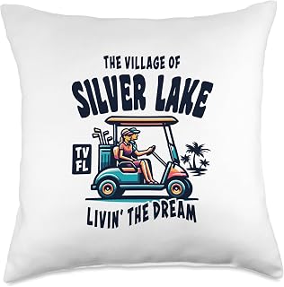 The Village of Silver Lake Golf Cart Design Throw Pillow