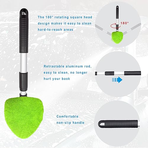 Miniatura 9 de Ziciner Limpiador de parabrisas de automóvil, limpiaparabrisas de microfibra con mango extensible de aluminio y 2 cabezales de almohadilla de tela