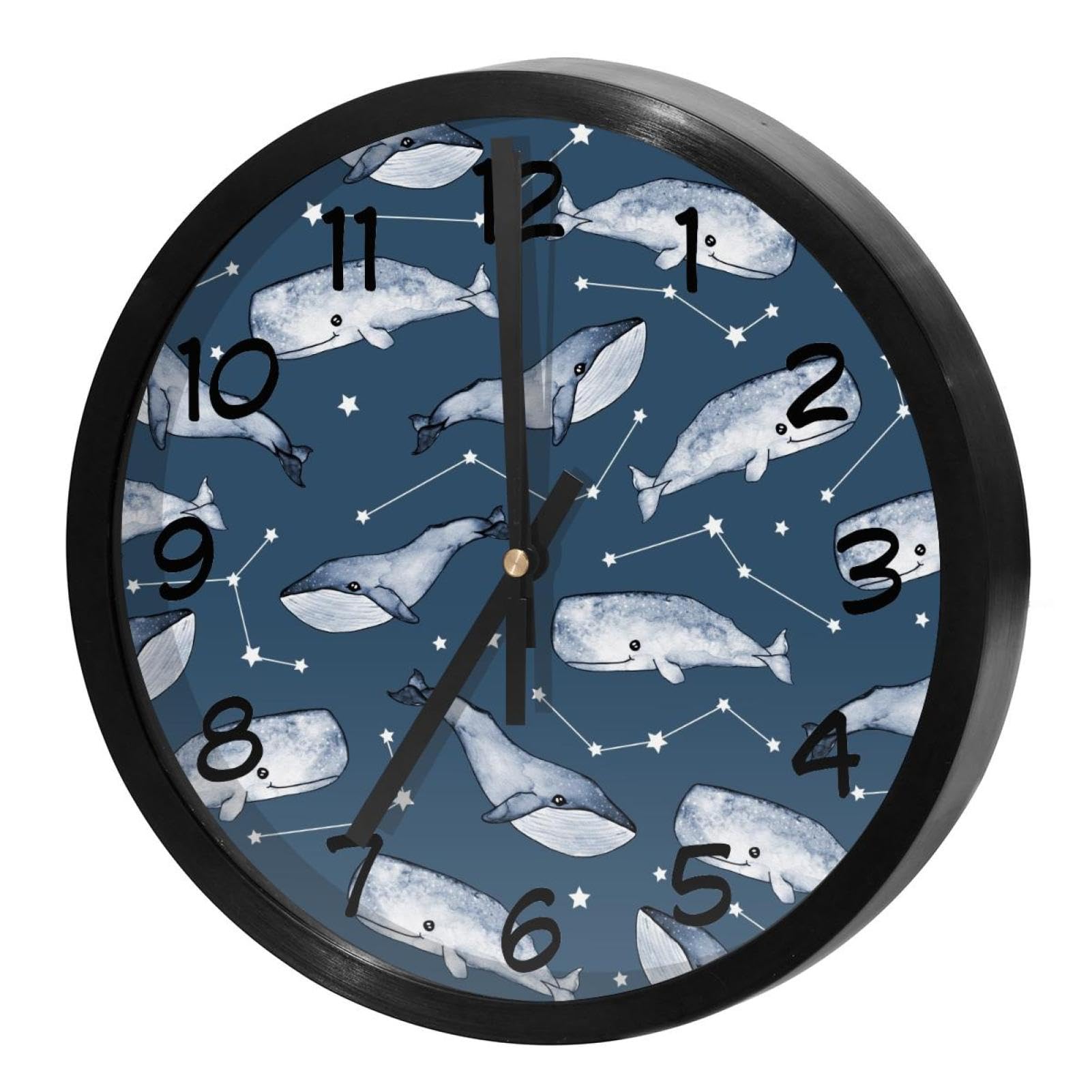 Horloge murale quartz silencieuse aquarelle baleines pour chambre d'enfant