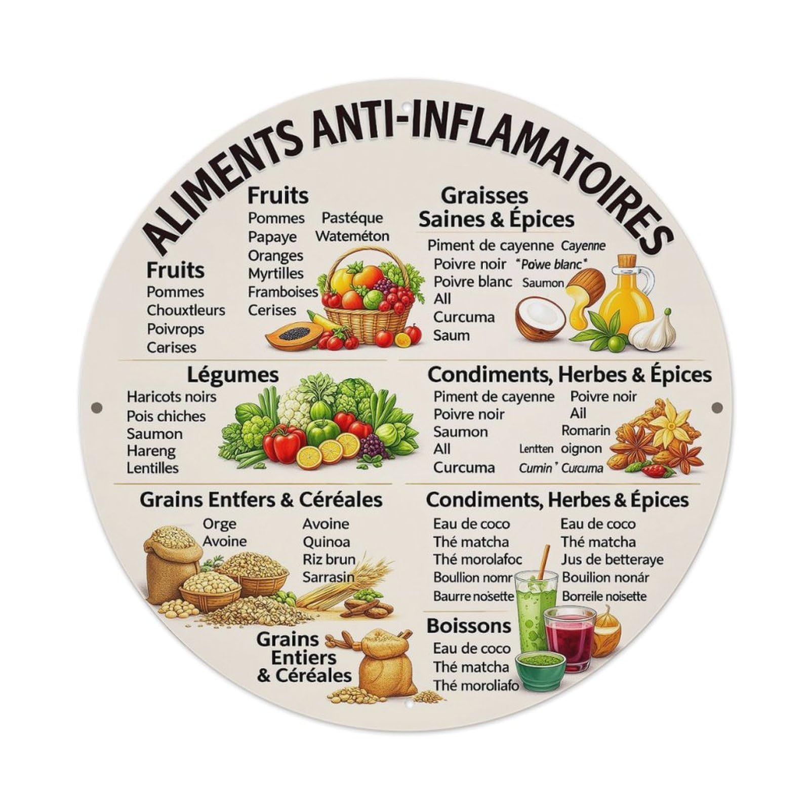 Anti Inflammatory Food Chart Metal Tin Sign Plaque