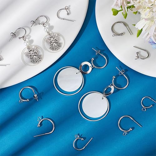 Miniatura 4 de Beebeecraft 1 caja de 20 aretes de aro de 2 tamaños de acero inoxidable con lazo y tuercas para la oreja para hacer joyas de bricolaje