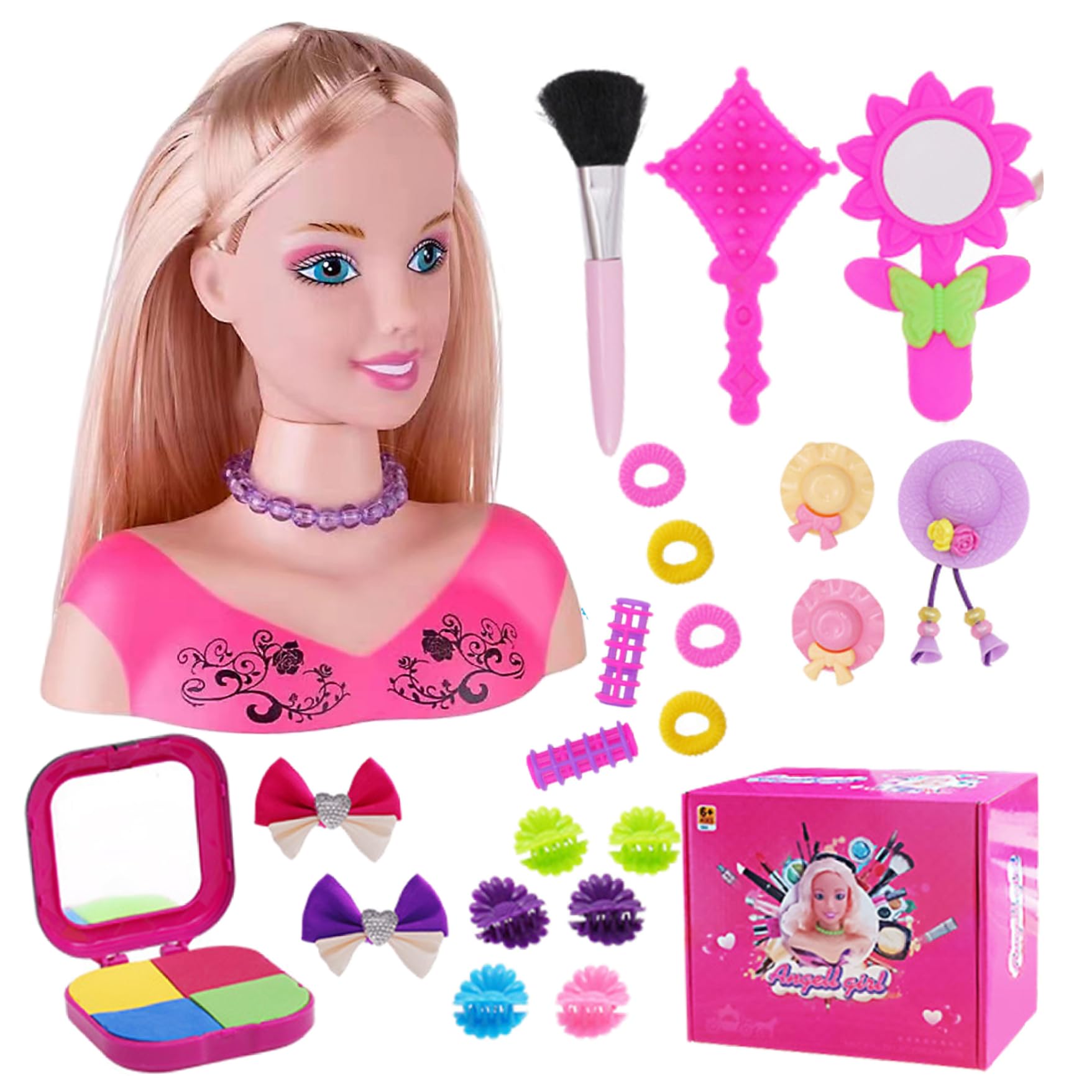 Testa della bambola per acconciatura 35pcs/set Styling Head Bambola per bambini Imparare immaginativo e trucco Funge giocattoli da gioco per ragazze, regali per ragazze, set 1, per capelli per capell