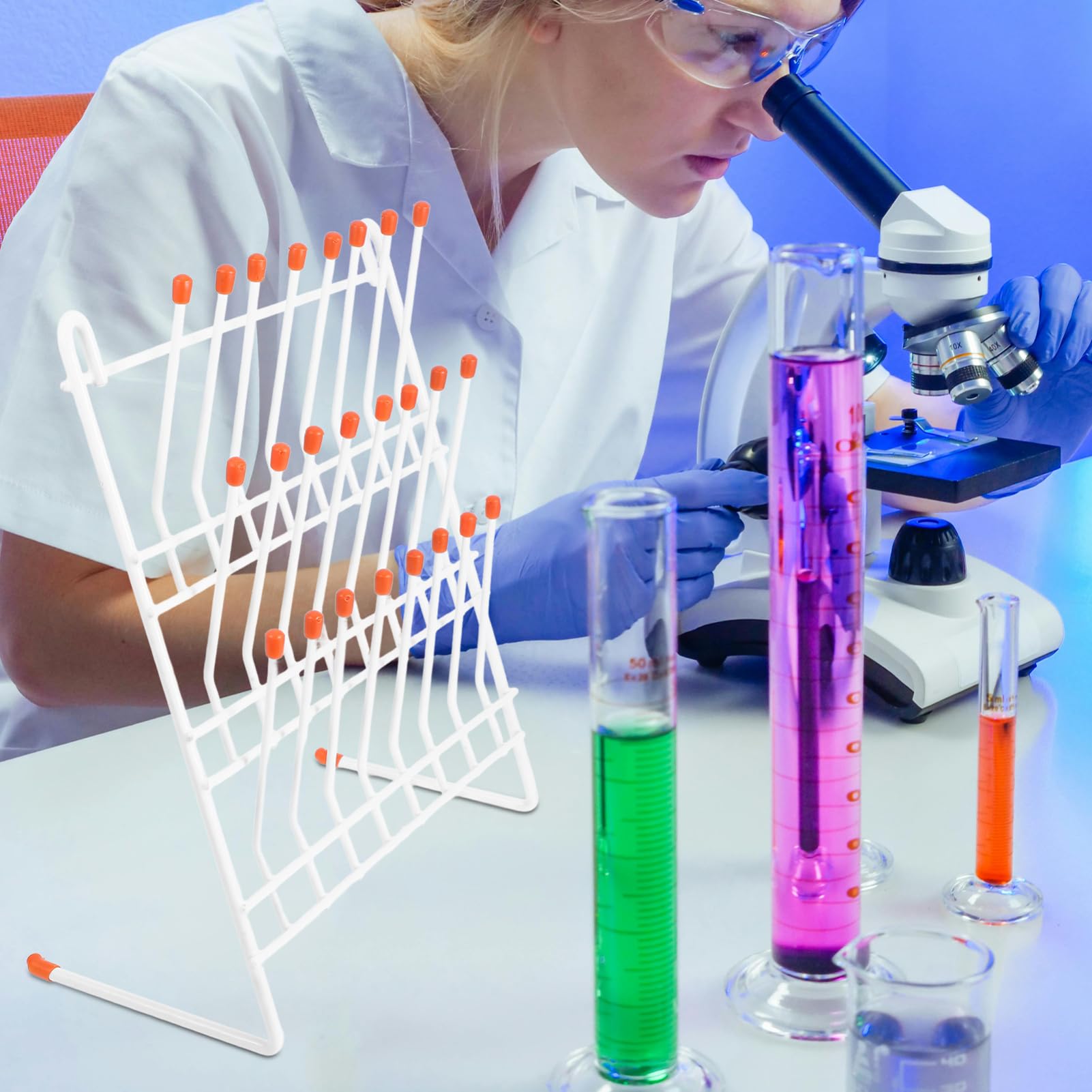 Gatuida Estante de Secado para Laboratorio Ligero y Fácil de Transportar de Hierro Blanco e Industrias Adecuado para Tubos de Ensayo y Vasos en Trabajos de Banco