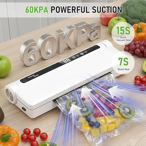 Miniatura 2 de Máquina selladora al vacío para alimentos, potente sellador de alimentos al vacío profesional, succión fuerte de 60 KPA, modos secohúmedo, 20 bolsas