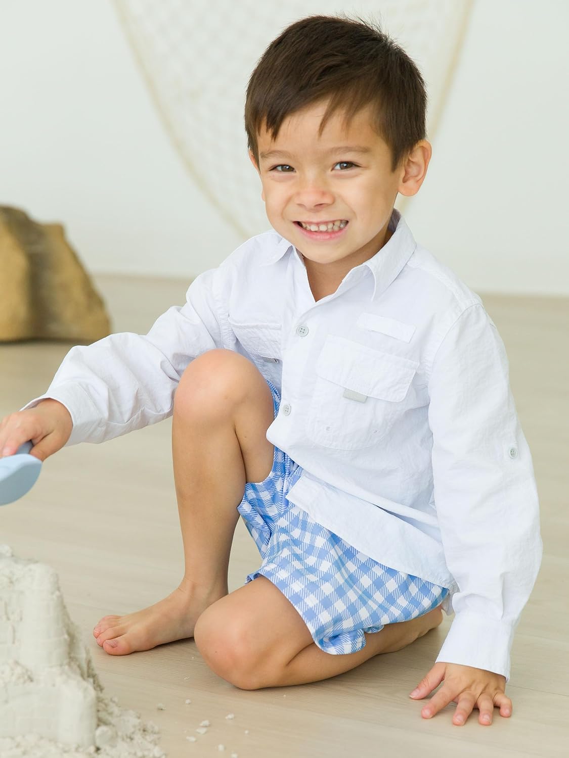 RUGGEDBUTTS Boys UPF50+ Sun Protection Gingham Swim Trunks
