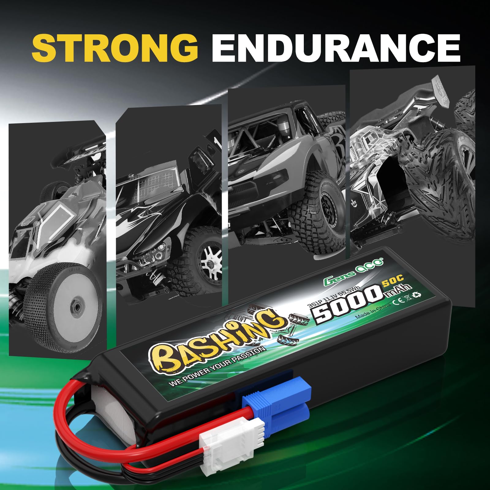 Gens ace 3S Lipo 5000mAh 11.1V 50C Bashing Battery EC5 do RC 1/8 1/10