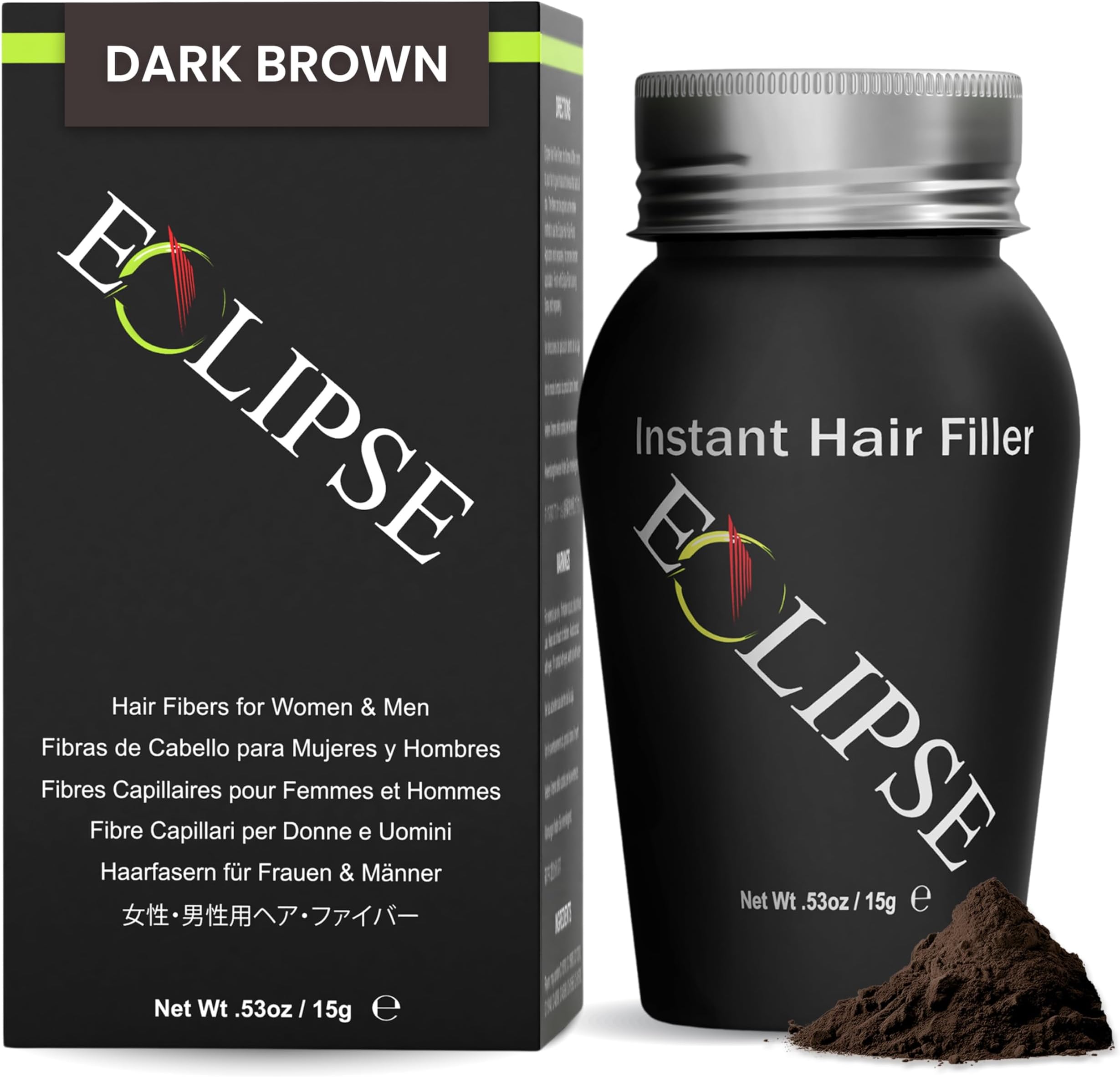 ECLIPSE Hair Fibres Dark Brown for Thinning Hair for Women & Men to Conceal Hair Loss in 15 Seconds - 100% Undetectable Hair Building Fibres, 15g