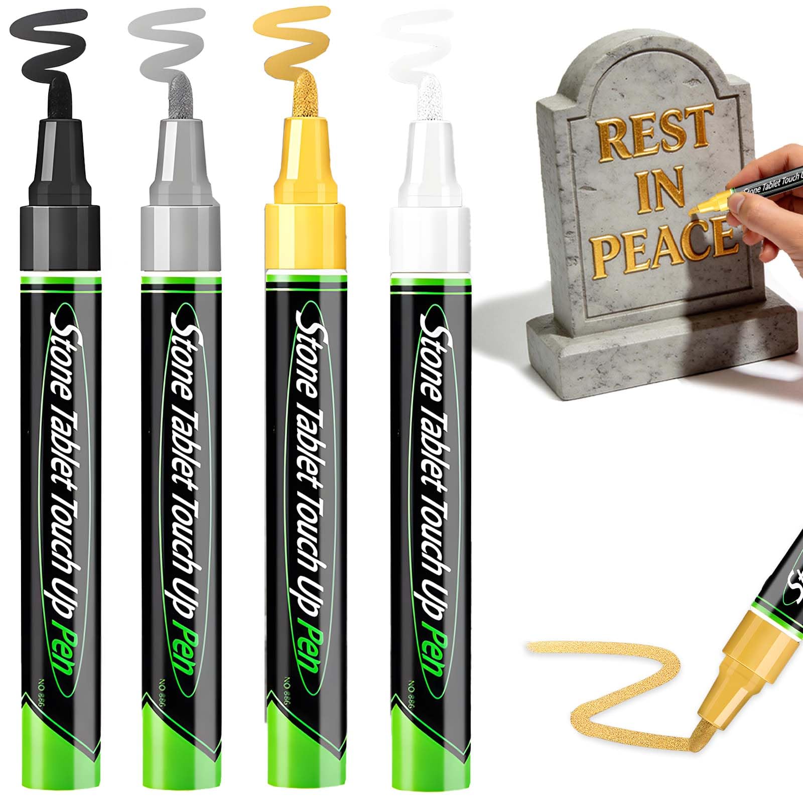 NWIUREN 4 Pieces Waterproof Stone Touch-up Pen for Headstone Inscription Restoration and Tombstone Repair, Strong Coverage, Ideal for Gravestone
