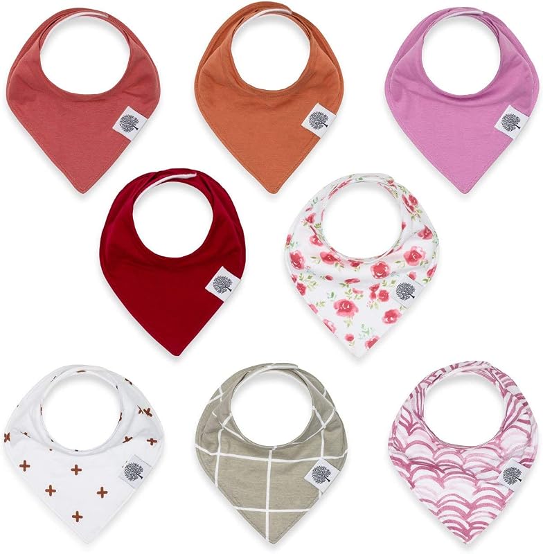 Parker Baby Co. Baberos bandana para babas para bebés niños y niñas, paquete de 8 - Rosa | Juego de babero para la dentición suave y elegante que agrega cobertura absorbente para la baba y la alimentación, broches ajustables, excelentes regalos para baby shower
