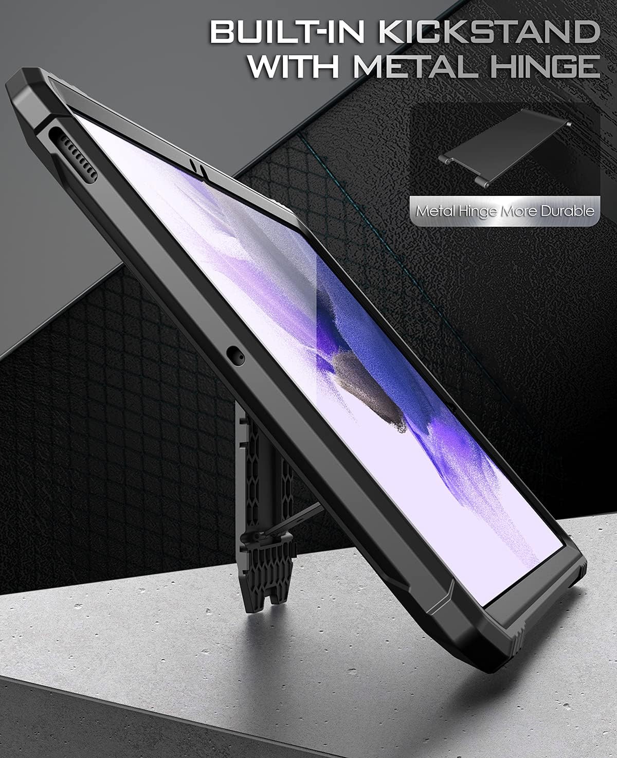 Poetic Revolution Series for Galaxy Tab S7 FE 12.4 Inch 2021 Case with S Pen Holder, Full Body Rugged Shockproof Protective Case Cover with Kickstand and Built-in-Screen Protector, Black