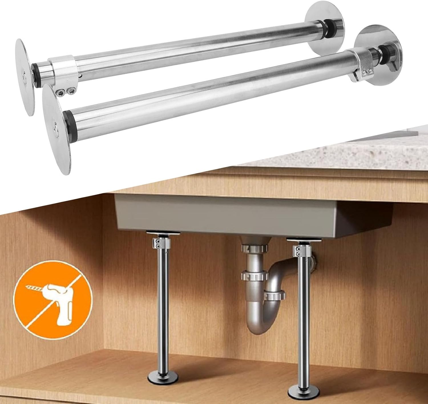 2Pcs Undermount Sink Brackets, Stainless Steel 45 to 78cm / 17.7 to 30.7inch Adjustment Sink Support Installation and Repair Kit for Kitchens and Bathroom