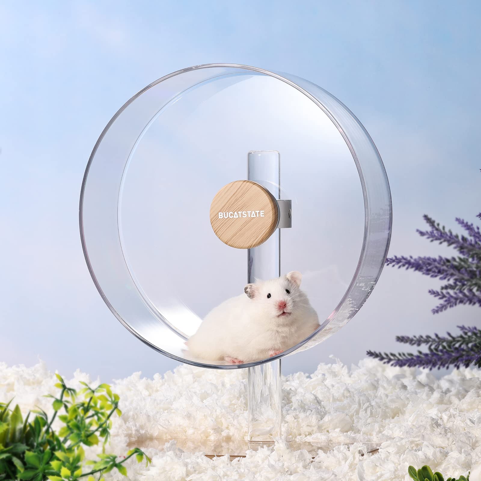 BUCATSTATE Hamster Wheel Slient 32cm, Acrylic Hamster Exercise Wheel with Stable Adjustable Stand Running Wheel for Golden Bear Hamster, Sugar Gliders, Rats, Hedgehogs and Other Small Animals — view 5