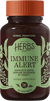 Herbs, Etc. Immune Alert Softgels, Gluten-Free & Organic, 60 Count | Fast-Acting Immune Support for Quick Defense with Organic Echinacea, Andrographis, and Elderberry for Natural Resilience