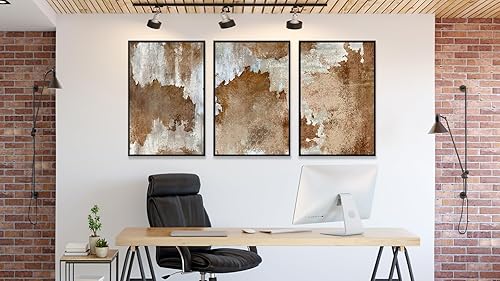 Miniatura 5 de Arte de pared abstracto con marco grande – Cuadros de lienzo enmarcados naturales para sala de estar, impresiones modernas de lienzo retro marrón