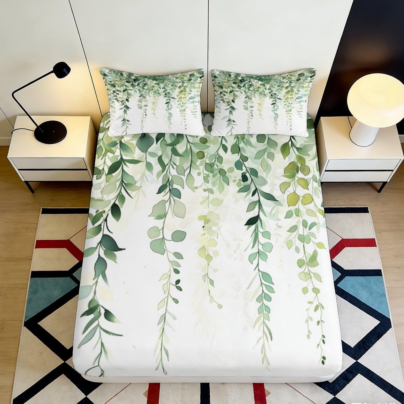Kzqnxhjprl Style-3 3D Printed Botanical Leaves Fitted Sheet Microfiber Soft Breathable Green Vine Mattress Cover For Bedroom Guest Room Decor 90X200x25cm