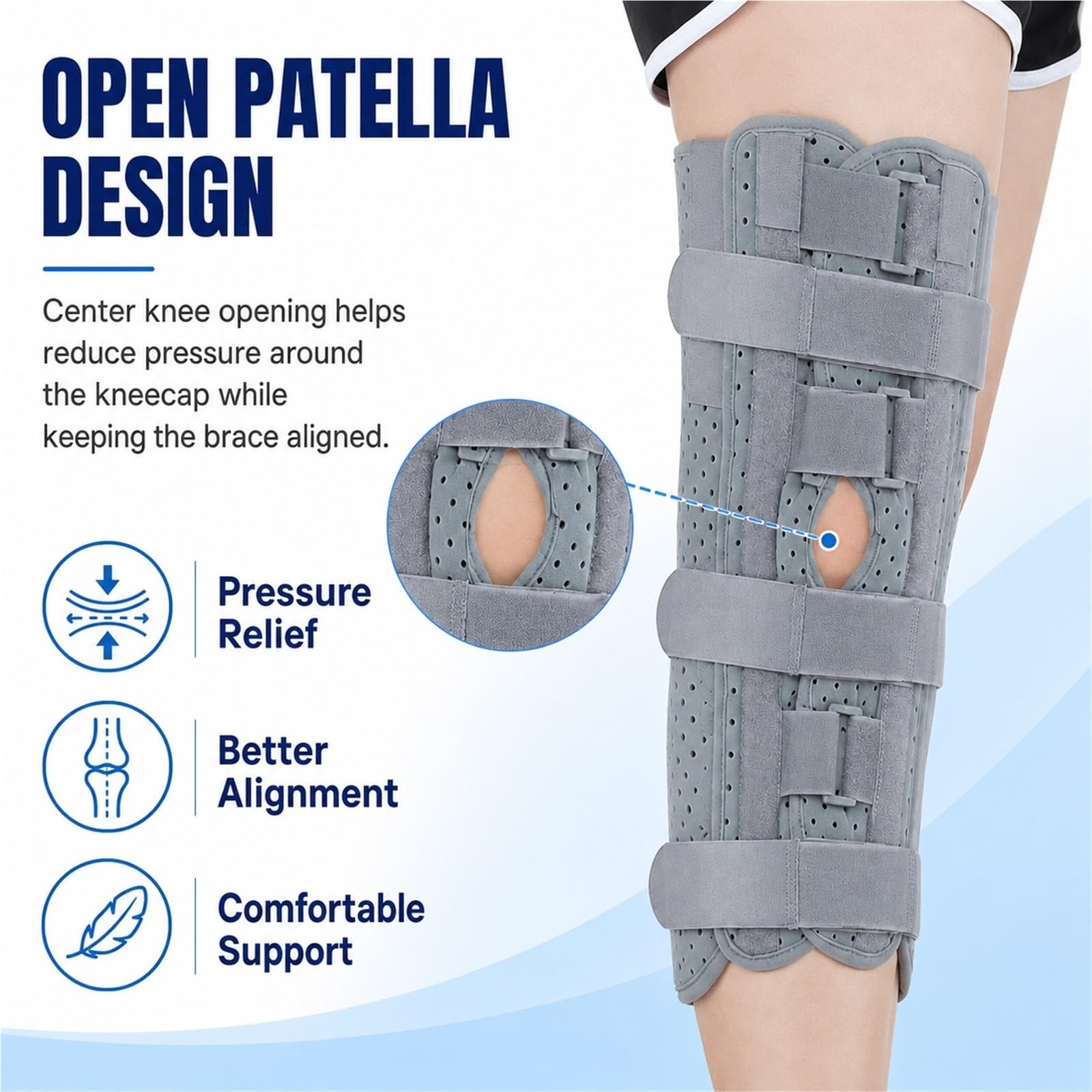 Inmovilizador de Rodilla y Férula de Pierna Completa para Recuperación Postoperatoria Estabilizador con Barras de Aluminio para Rotura de Menisco Ligamentos ACL MCL(2XL)