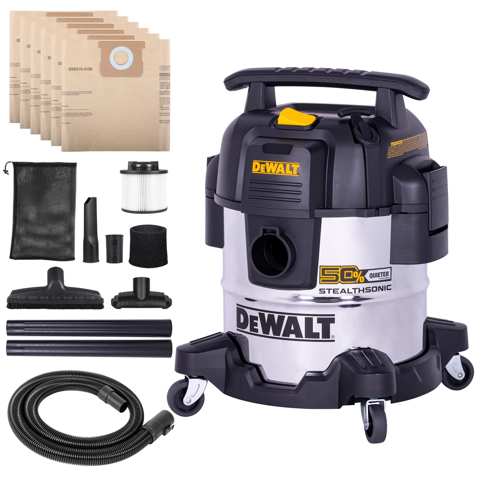 DEWALT 5 Gallon Stealthsonic Shop Vacuum Wet and Dry, 4 Peak HP Shop Vac