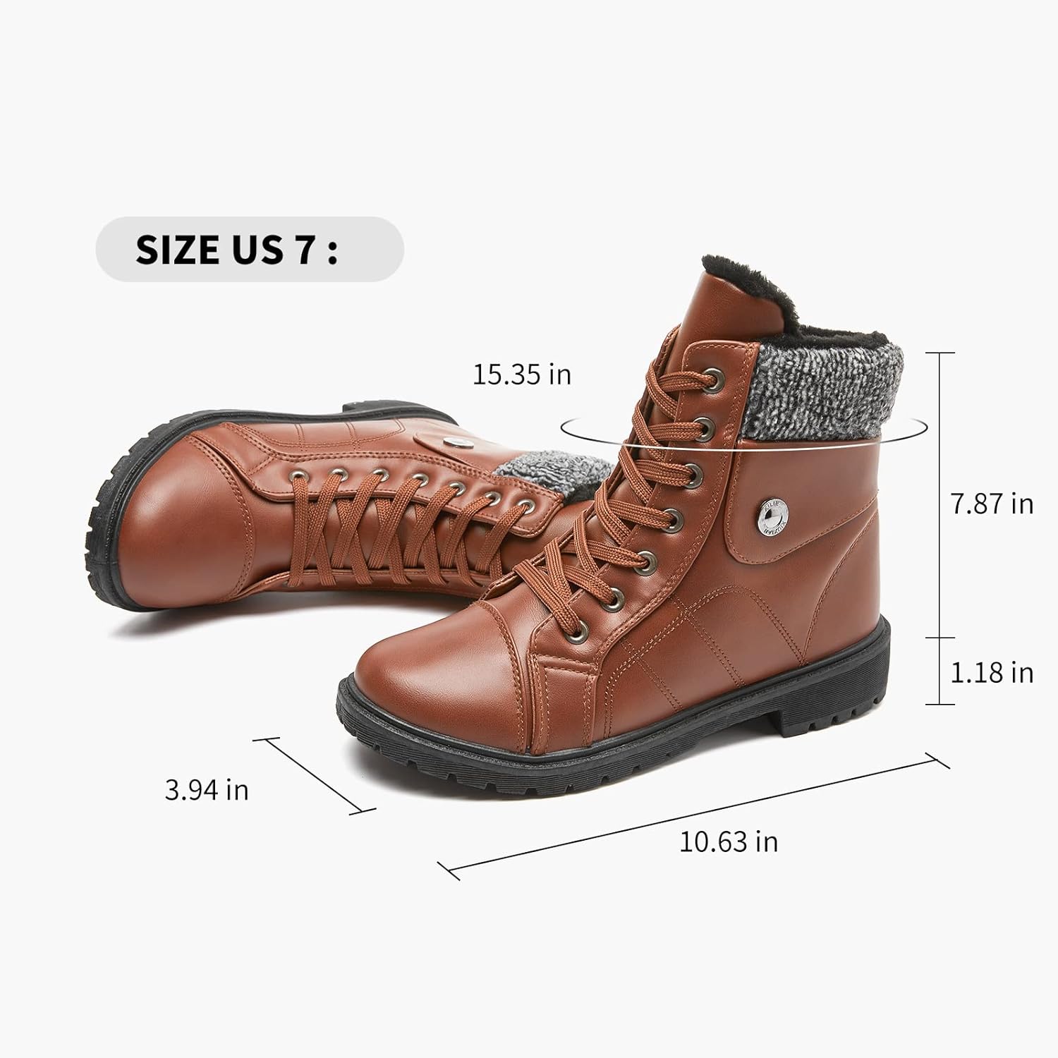 FRACORA Women's PU Leather Combat Boots Warm Fur Lined Black Ankle Booties Side Zipper White Boots Non-slip Winter Boots - Image 5