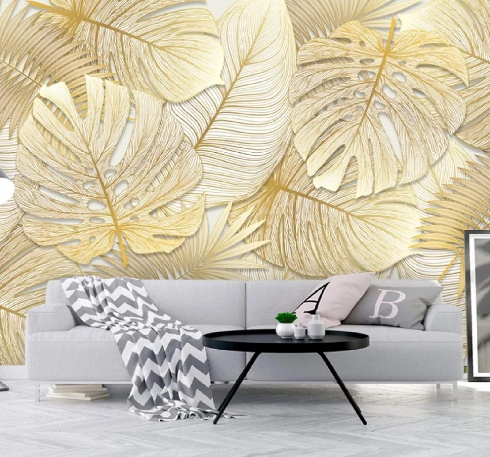 XLMING Minimalist Tropical Plants Gold Banana Leaves 3D Wallpaper Luxury Home Dining Decor Paste Sofa Living Room The Wall for Bedroom Mural-400cm×280cm