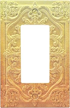Decorative Outlet Covers Gradient Gold 3D Floral Embossed 1 Gang Rocker Light Switch Cover Plate Single Decora Light Switch Covers Wall Plate Faceplate for Bedroom Home Decor