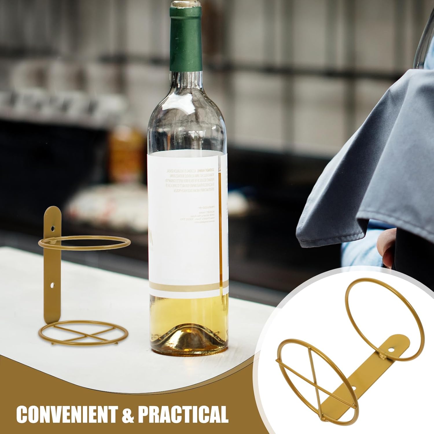 Cabilock 2 Pcs Wine Wall Holder - Rustic Iron Wine Hanging Wine Bottle Holder Single Wine Bottle Rack, Metal Wine Bottle Display Holder for Wine Storage Kitchen Bar