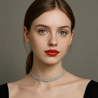 Rhinestone Choker Necklace for Women,Fashion Adjustable Silver Crystal Collar Necklace for Party,Wedding,Evening Wear