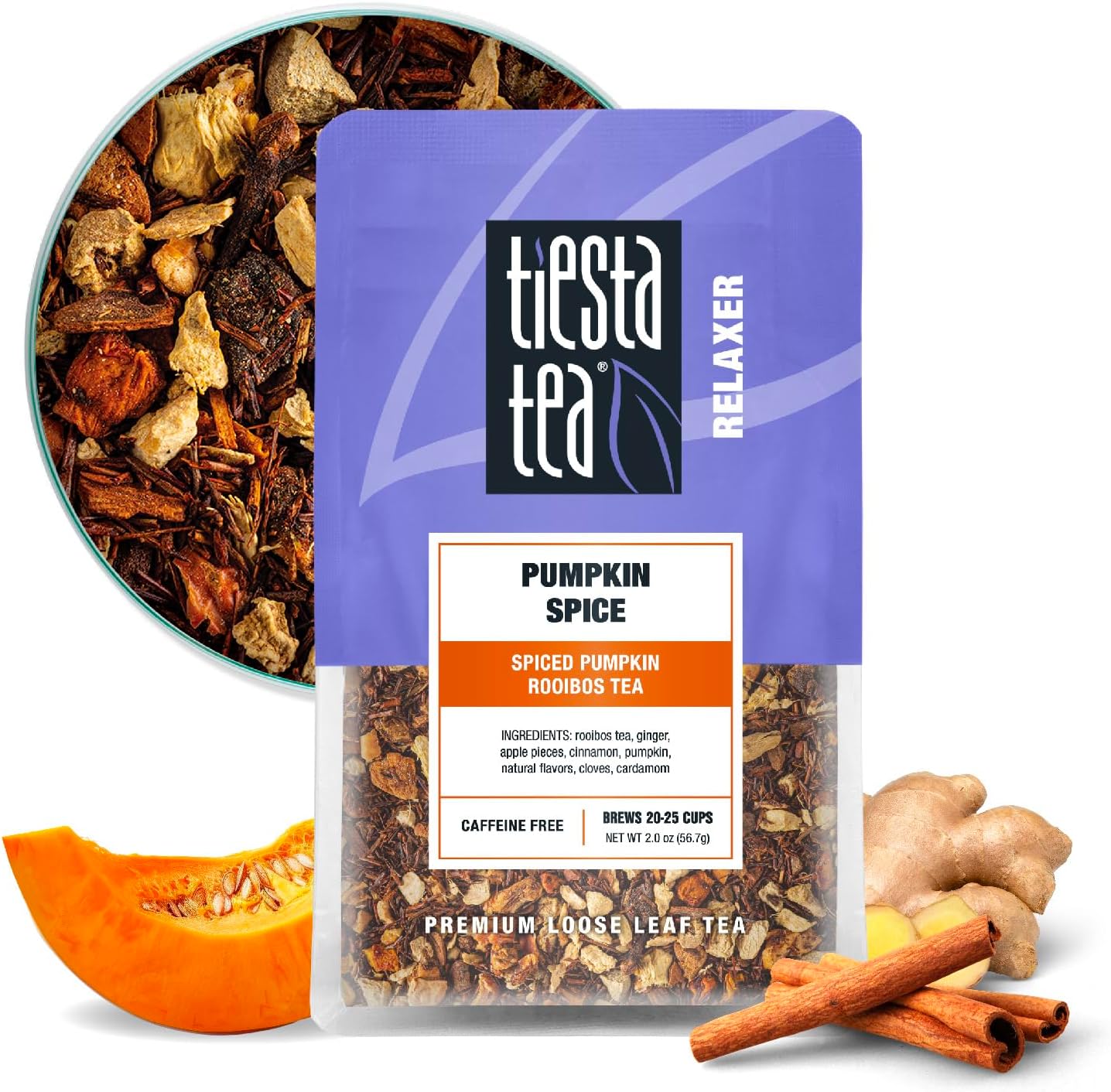 - Tiesta Tea - Pumpkin Spice Rooibos Loose Leaf Tea, Premium Caffeine-Free Herbal Infusion, Reseable Pouch, Brew Hot or Iced, Makes up to 25 Cups, 2 Ounce