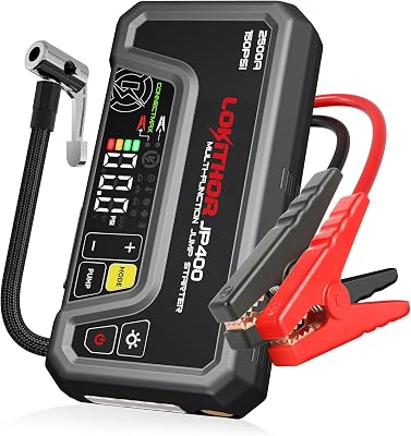 LOKITHOR JP400 Starthilfe Powerbank mit Kompressor, 2500A 12V Jump Starter tragbar für Pkw bis 8,5L Benzin / 6,5L Diesel, 150PSI Reifenfüller mit Auto-Stopp & ConnectMax Technologie