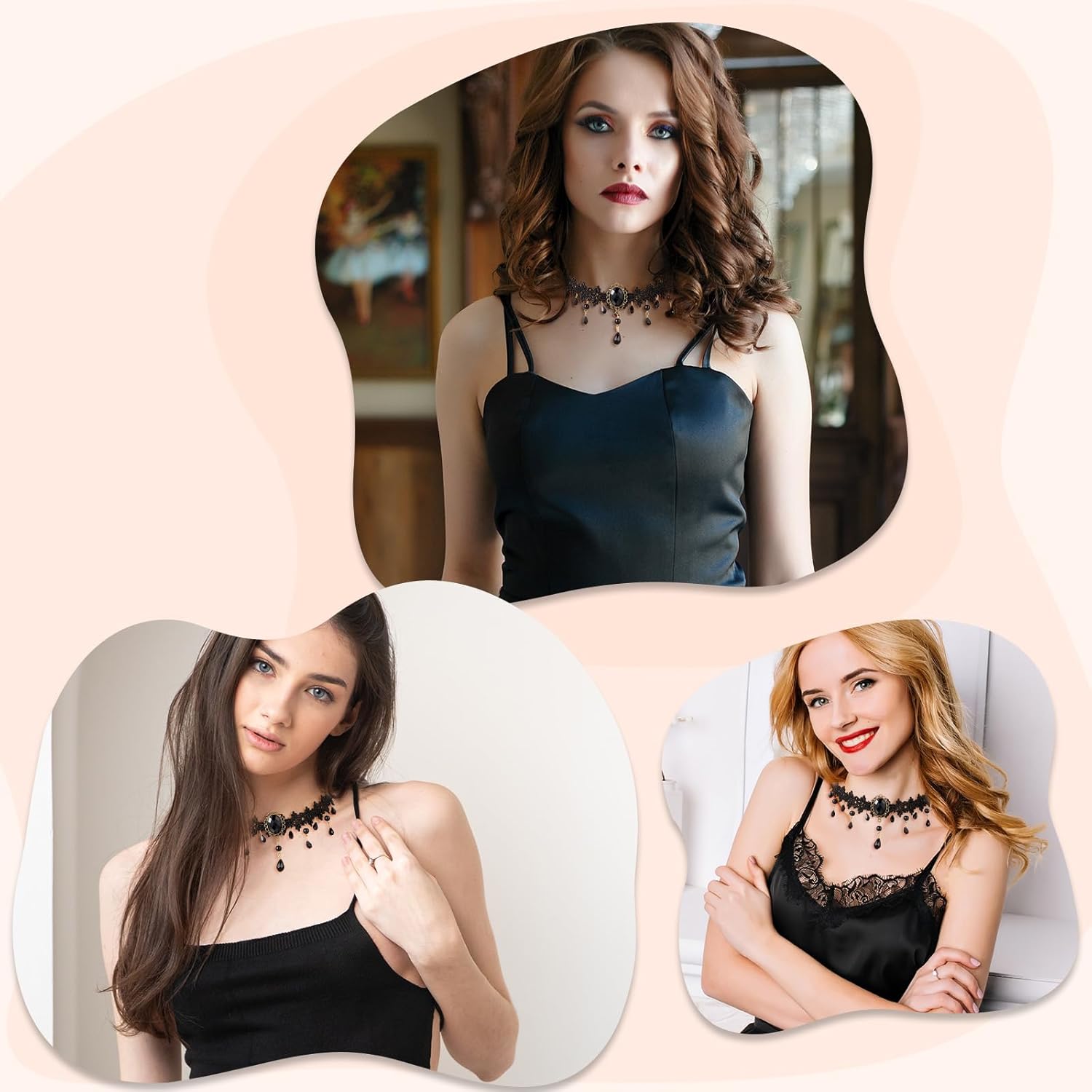 Black Choker Necklace Lace Choker Necklace for Woman Gothic Jewelry for Women Adjustable Lace Chokers Gifts for Women Halloween Party Custume Vintage Wedding Princess - Image 3