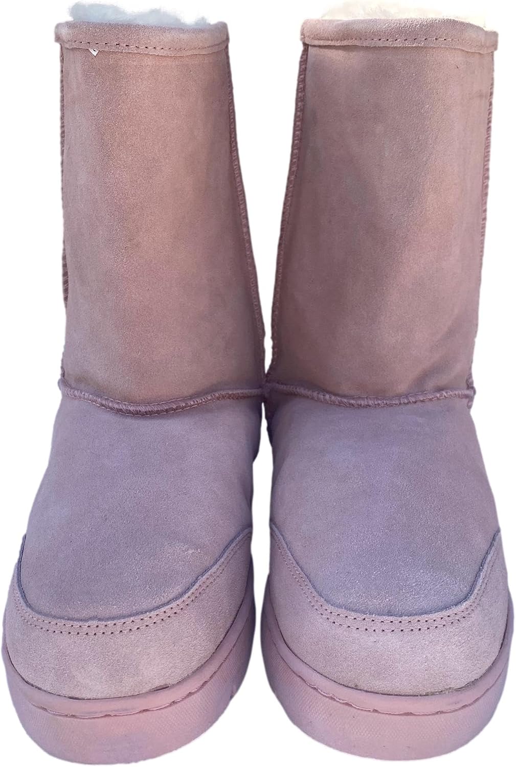 Sheepskin Boots 10” Light Pink - Stylish Genuine Sheepskin Slip On Boots - Durable Soft Rubber Sole - Easy On Off for Winter Sheep Boots for Indoors and Outdoors