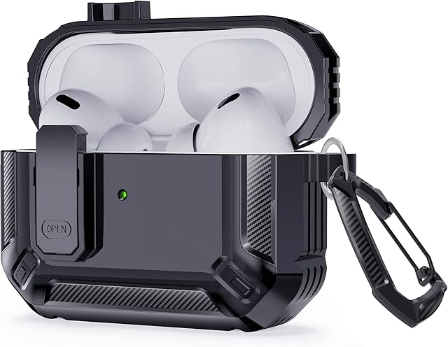 AirPods Pro Case with Lock, AirPods Pro Charging Case Dual Layer Dust Guard Shockproof, Airpods Pro Case Cover for Apple Pop-up AirPods Wireless Charging Case Compatible AirPods Pro(Black)