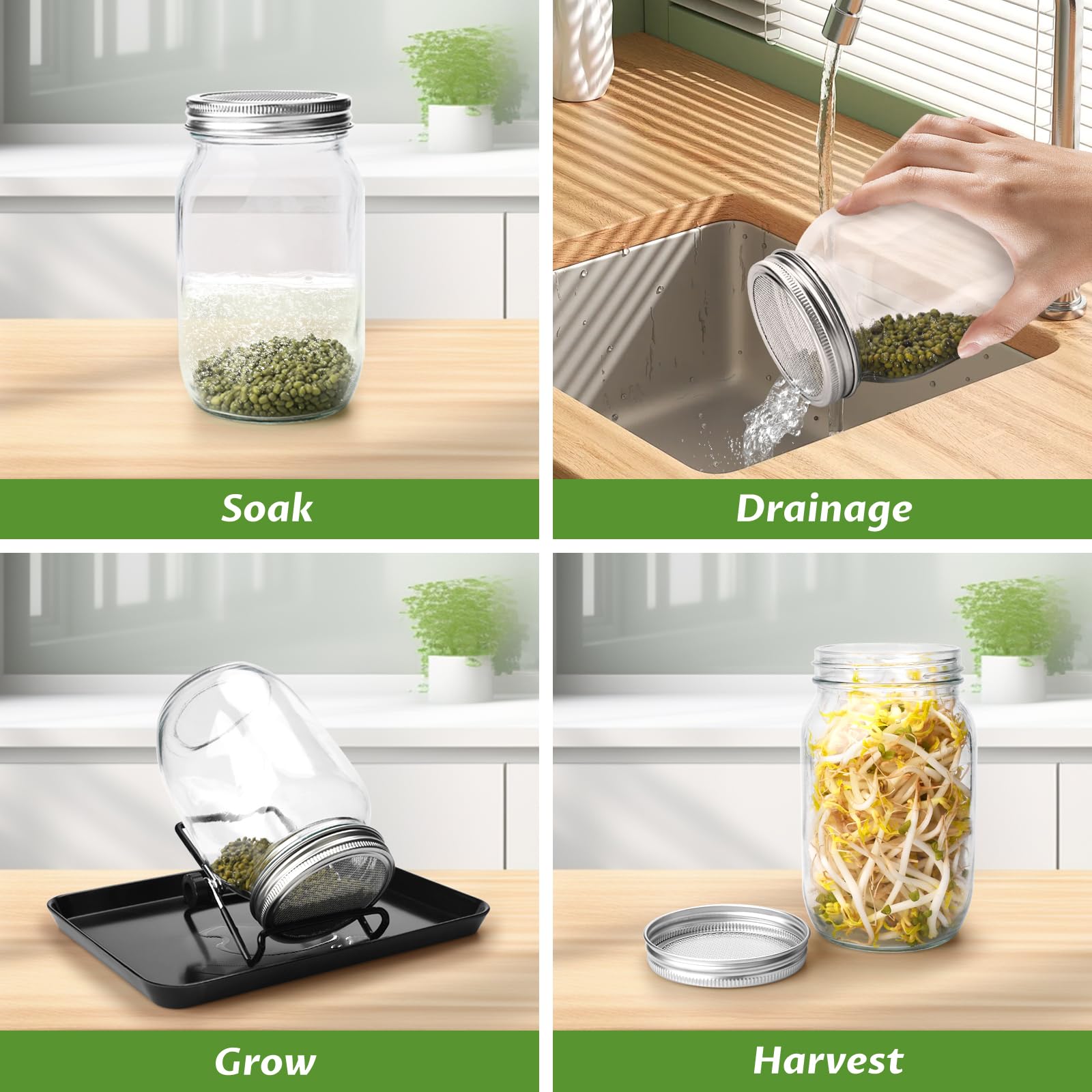 UCAMP Barattolo Germogliatore Set 10pcs,Kit per germogliare i semi,Barattoli per Germogliamento di Semi,Barattoli Germinazione con Vaschette di Germinazione per Broccoli, germogli e Semi