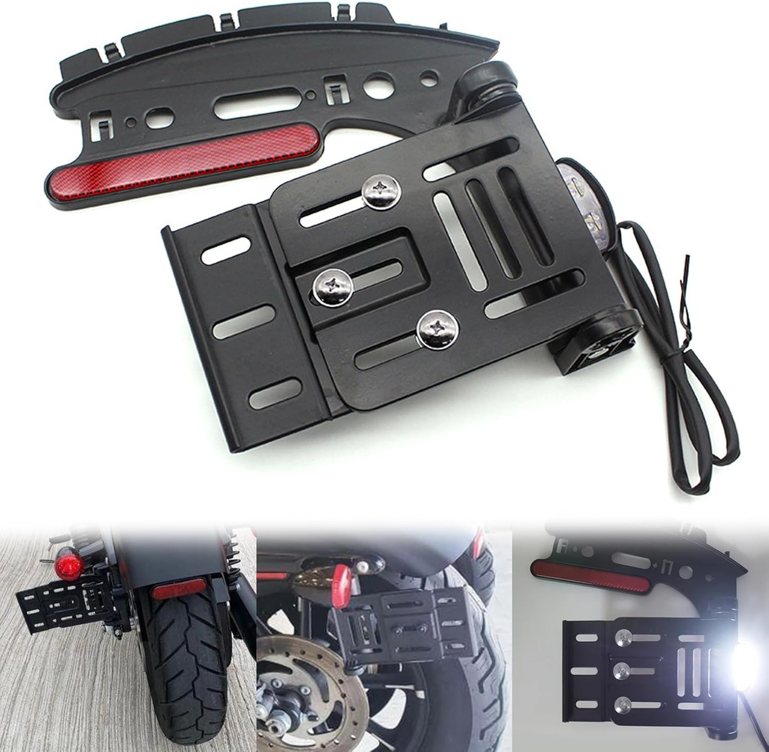 Motorcycle License Plate Bracket LED Light Side Mount License Plate for Harley Sportster XL 883 1200 48 72 2004-2016 Moto Foldable License Plate Holder Accessories