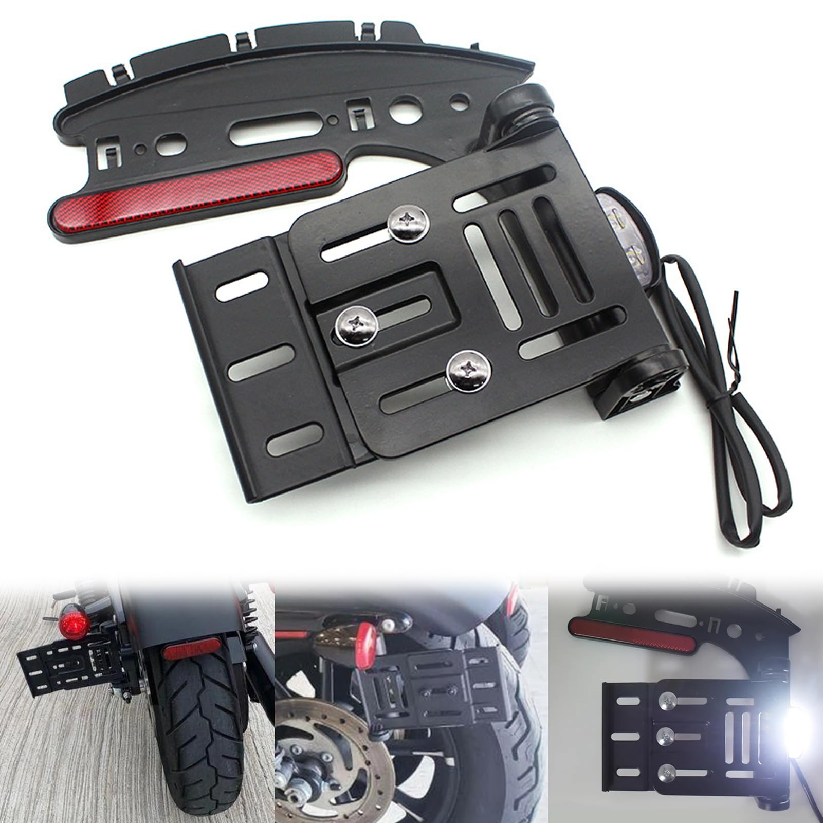 GYMARKMotorcycle License Plate Bracket LED Light Side Mount License Plate for Harley Sportster XL 883 1200 48 72 2004-2016 Moto Foldable License Plate Holder