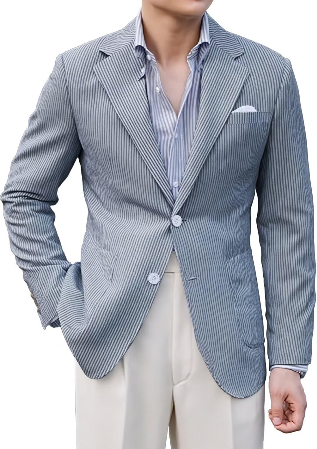 Men Suits Seersucker Sports Coat Jacket Classic Summer Blazer Seersucker Suit for Men Beach Wedding Tuxedo Blazers