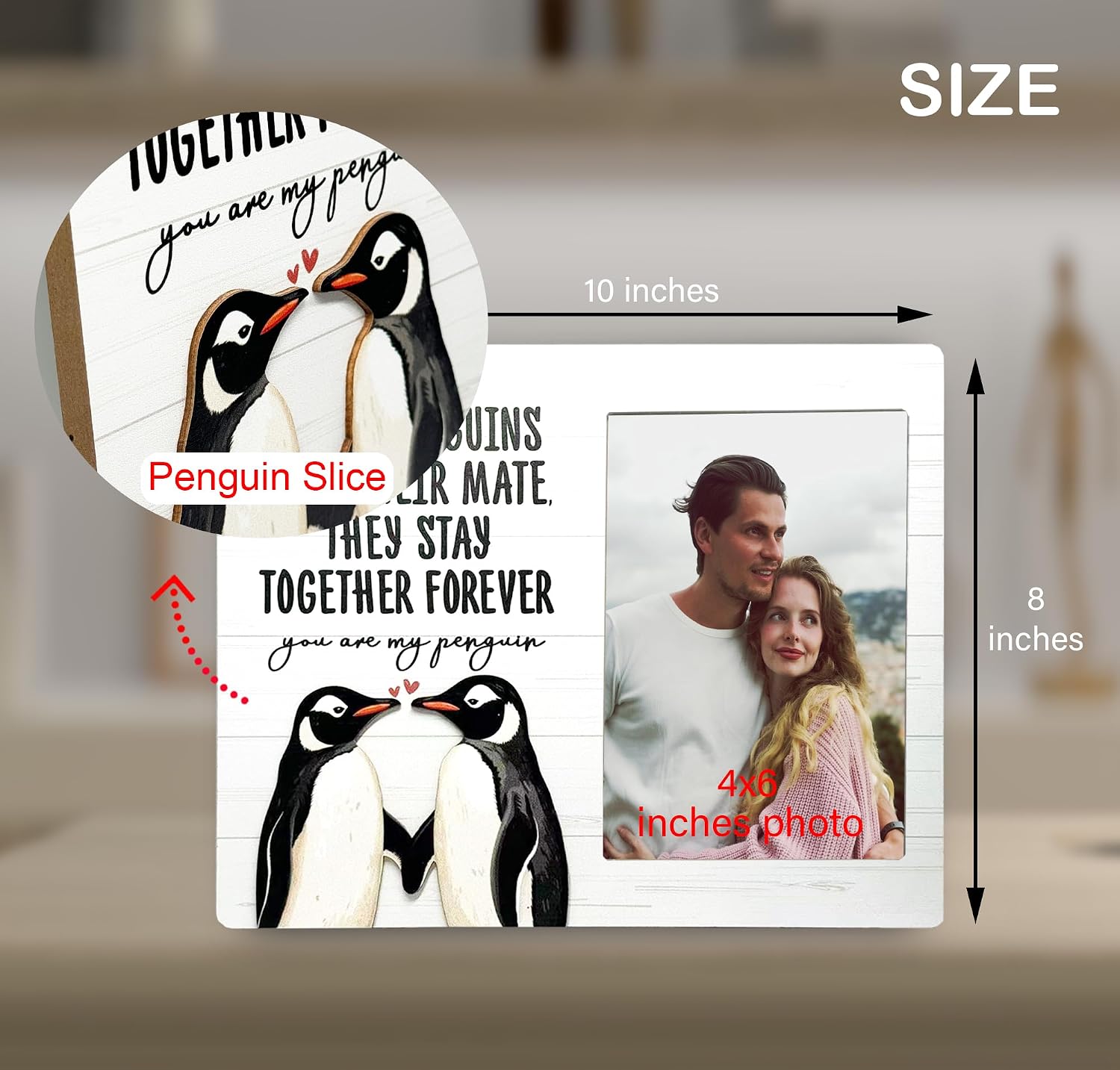 You are My Penguin Picture Frame with Penguin Puzzle, Engagement Wooden Photo Frame Gifts for Couple, 4x6 inch Photo