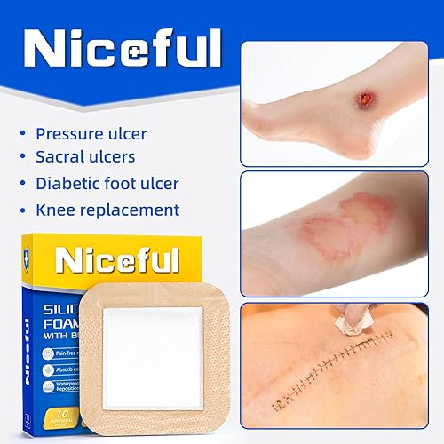 Miniatura 6 de 10 vendajes de espuma de silicona de 6 x 6 pulgadas, vendajes grandes para heridas, vendajes de silicona impermeables para úlceras de decúbito,